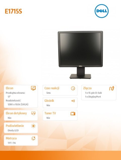 Monitor E1715S 17 cali LCD TN (1280x1024)/5:4/VGA/DP/3Y PPG Monitor E1715S 17 cali LCD TN (1280x1024)/5:4/VGA/DP/3Y PPG