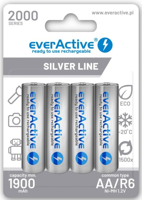 Akumulatorki AA / R6 Ni-MH everActive 2000mAh Silver Line (box 4 szt.) Akumulatorki AA / R6 Ni-MH everActive 2000mAh Silver Line (box 4 szt.)