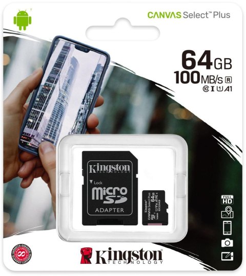 Karta pamięci microSD Kingston Canvas Select Plus microSDHC C10 UHS-I 64GB Karta pamięci microSD Kingston Canvas Select Plus microSDHC C10 UHS-I 64GB