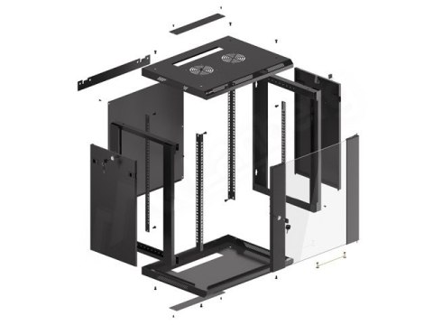Szafa instalacyjna wisząca 19 12U 600X450mm czarna (drzwi szklane) Szafa instalacyjna wisząca 19 12U 600X450mm czarna (drzwi szklane)