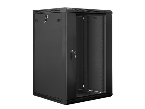 Szafa instalacyjna wisząca 19'' 18U 600X600mm czarna (drzwi szklane) Szafa instalacyjna wisząca 19'' 18U 600X600mm czarna (drzwi szklane)