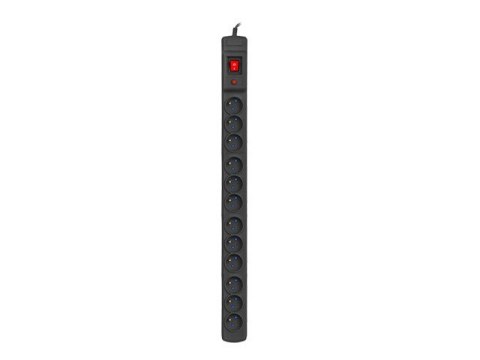 Listwa przeciwprzepięciowa M12/16A Rack 19'' 2.5m czarna (12 gniazd) do montażu pionowego Listwa przeciwprzepięciowa M12/16A Rack 19'' 2.5m czarna (12 gniazd) do montażu pionowego