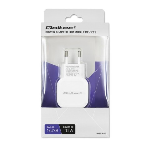 Ładowarka sieciowa 12W | 5V | 2.4A | USB | Biała Ładowarka sieciowa 12W | 5V | 2.4A | USB | Biała