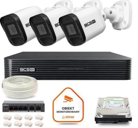 Zestaw monitoringu IP BCS Basic 3x Kamera BCS-B-TIP15FR3(2.0) Rejestrator z dyskiem 1TB Zestaw monitoringu IP BCS Basic 3x Kamera BCS-B-TIP15FR3(2.0) Rejestrator z dyskiem 1TB