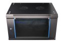 Szafka wisząca rack 6U 600x600 czarna szklane drzwi
