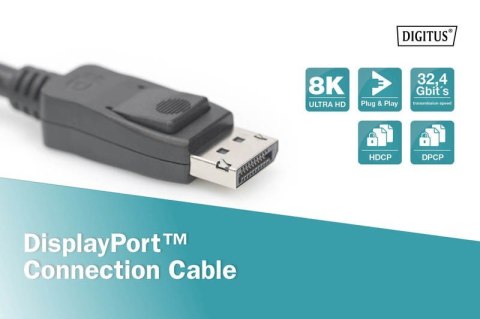 Kabel połączeniowy DisplayPort z zatrzaskami 8K 30Hz UHD Typ DP/DP M/M czarny 2m Kabel połączeniowy DisplayPort z zatrzaskami 8K 30Hz UHD Typ DP/DP M/M czarny 2m