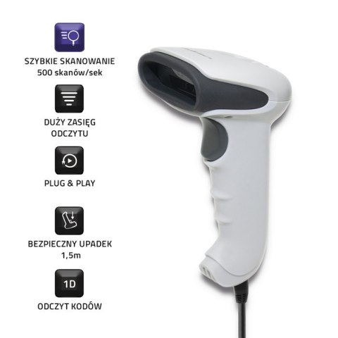 Czytnik kodów kreskowych 1D | CCD | USB | Biały Czytnik kodów kreskowych 1D | CCD | USB | Biały