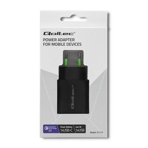 Ładowarka sieciowa | 18W | 5-12V | 1.5-3A | USB typ C PD | USB QC 3.0 | Czarna Ładowarka sieciowa | 18W | 5-12V | 1.5-3A | USB typ C PD | USB QC 3.0 | Czarna