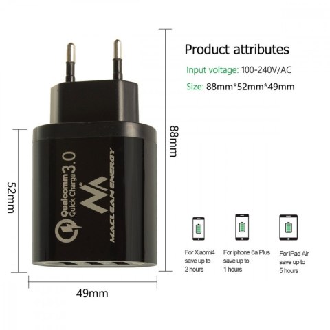 Ładowarka sieciowa QC 3xUSB MCE479B Ładowarka sieciowa QC 3xUSB MCE479B