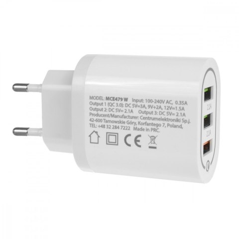 Ładowarka sieciowa QC 3xUSB MCE479W Ładowarka sieciowa QC 3xUSB MCE479W