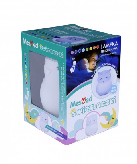 Lampka nocna silikonowa zmieniająca kolory z głośnikiem Bluetooth Świetlaczek Sówka HU HU Lampka nocna silikonowa zmieniająca kolory z głośnikiem Bluetooth Świetlaczek Sówka HU HU