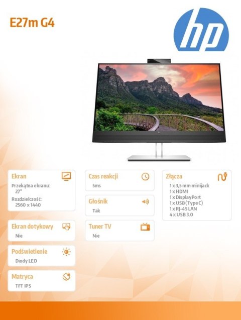 Monitor konferencyjny E27m G4 USB-C QHD 40Z29AA Monitor konferencyjny E27m G4 USB-C QHD 40Z29AA