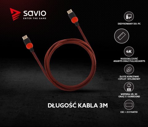 Kabel HDMI 2.0 czerwono-czarny 3 m, GCL-04 Kabel HDMI 2.0 czerwono-czarny 3 m, GCL-04
