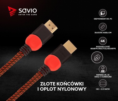 Kabel HDMI 2.0 czerwono-czarny 3 m, GCL-04 Kabel HDMI 2.0 czerwono-czarny 3 m, GCL-04