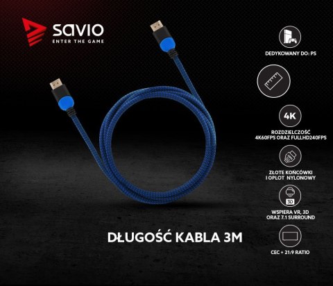 Kabel HDMI 2.0 niebiesko-czarny 3m, GCL-05 Kabel HDMI 2.0 niebiesko-czarny 3m, GCL-05