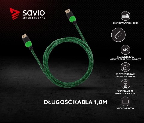 Kabel HDMI 2.0 zielono-czarny 1,8m, GCL-03 Kabel HDMI 2.0 zielono-czarny 1,8m, GCL-03