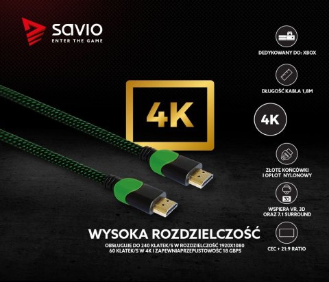 Kabel HDMI 2.0 zielono-czarny 1,8m, GCL-03 Kabel HDMI 2.0 zielono-czarny 1,8m, GCL-03