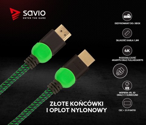 Kabel HDMI 2.0 zielono-czarny 1,8m, GCL-03 Kabel HDMI 2.0 zielono-czarny 1,8m, GCL-03