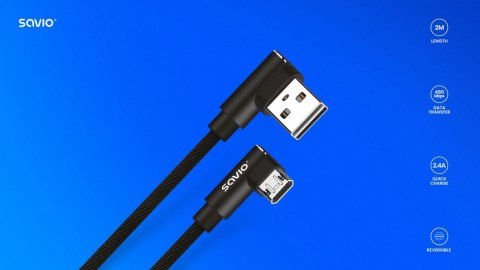 Kabel z dwustronnym złączem USB Micro USB - USB A 2m, CL-162 Kabel z dwustronnym złączem USB Micro USB - USB A 2m, CL-162