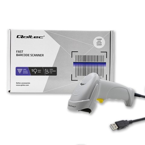 Laserowy czytnik kodów kreskowych 1D | USB | Biały Laserowy czytnik kodów kreskowych 1D | USB | Biały