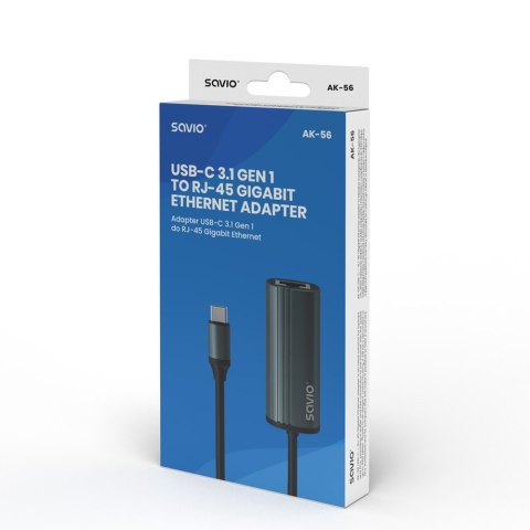 Adapter USB-C 3.1 Gen 1 do RJ-45 Gigabit Ethernet, AK-56 Adapter USB-C 3.1 Gen 1 do RJ-45 Gigabit Ethernet, AK-56