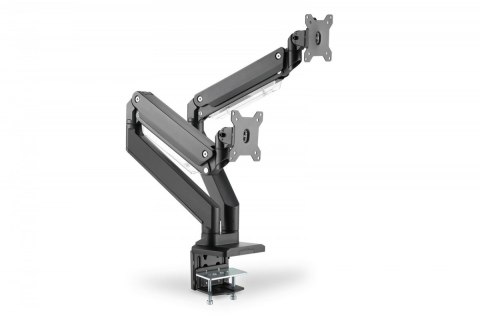 Ramię biurkowe podwójne z zaciskiem, 2xLCD, max. 35", max. obciążenie 2x15kg, ze sprężyną gazową Ramię biurkowe podwójne z zaciskiem, 2xLCD, max. 35", max. obciążenie 2x15kg, ze sprężyną gazową