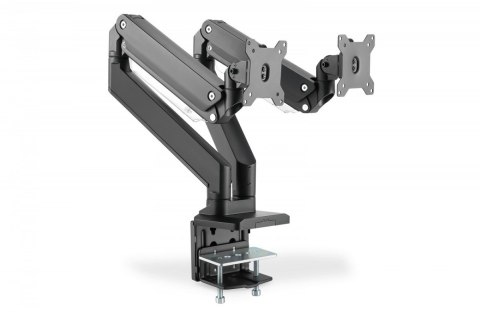 Ramię biurkowe podwójne z zaciskiem, 2xLCD, max. 35", max. obciążenie 2x15kg, ze sprężyną gazową Ramię biurkowe podwójne z zaciskiem, 2xLCD, max. 35", max. obciążenie 2x15kg, ze sprężyną gazową