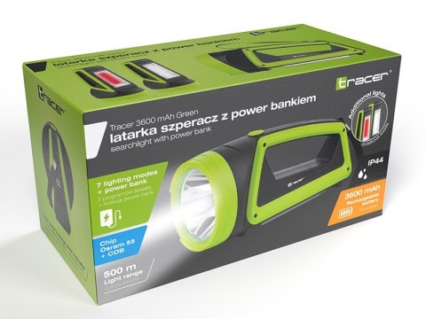 Latarka szperacz 3600 mAh zielona z power bankiem Latarka szperacz 3600 mAh zielona z power bankiem