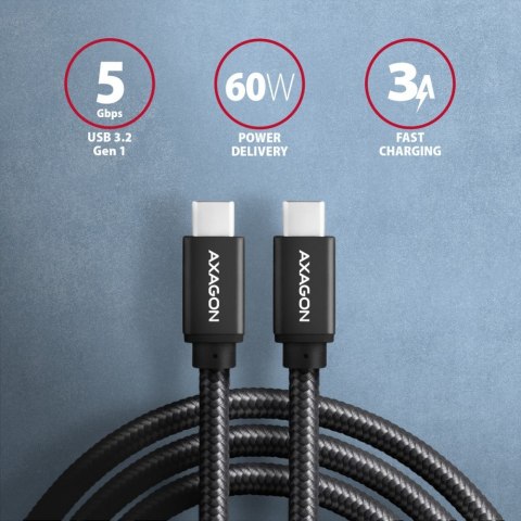 BUCM3-CM20AB Kabel USB-C - USB-C 3.2 Gen 1, 2m, PD 60W, 3A, ALU, oplot, czarny BUCM3-CM20AB Kabel USB-C - USB-C 3.2 Gen 1, 2m, PD 60W, 3A, ALU, oplot, czarny