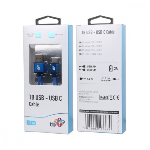 Kabel USB-USB C 1.5m niebieski sznurek premium Kabel USB-USB C 1.5m niebieski sznurek premium