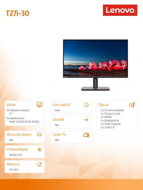 Monitor 27 cali ThinkVision T27i-30 63A4MAT1EU Monitor 27 cali ThinkVision T27i-30 63A4MAT1EU