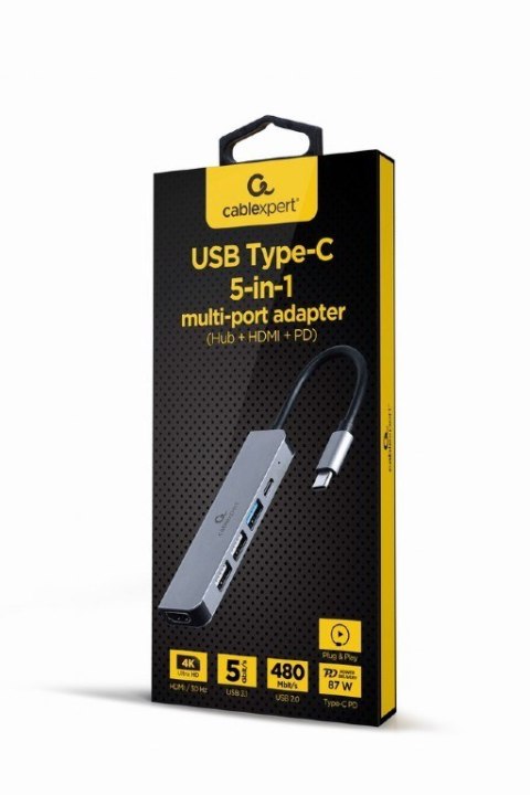 Adapter wieloportowy USB-C 5w1, PD, HDMI, USB 3.1, USB 2.0x2 Adapter wieloportowy USB-C 5w1, PD, HDMI, USB 3.1, USB 2.0x2