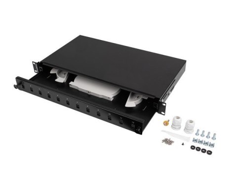 Przełącznica światłowodowa 12XSC simplex/12XLC duplex rack 19 1U czarna + akcesoria Przełącznica światłowodowa 12XSC simplex/12XLC duplex rack 19 1U czarna + akcesoria