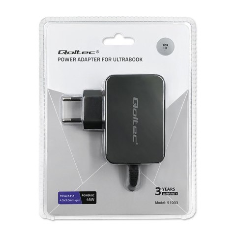 Zasilacz do ultrabooka HP 45W | 19.5V | 2.31A | 4.5x3.0+pin Zasilacz do ultrabooka HP 45W | 19.5V | 2.31A | 4.5x3.0+pin