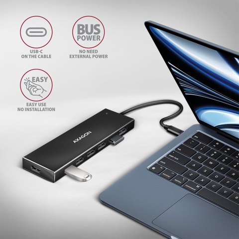 HUE-F7C Hub 7-portowy USB-C 3.2 Gen 1 ALU FLAT micro USB, 30cm USB-C kabel HUE-F7C Hub 7-portowy USB-C 3.2 Gen 1 ALU FLAT micro USB, 30cm USB-C kabel