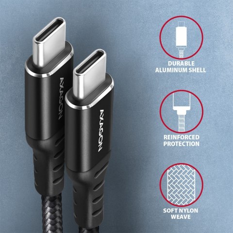 BUCM-CM20AB Kabel USB-C - USB-C 2.0, 2m, PD 60W, 3A, ALU, oplot Czarny BUCM-CM20AB Kabel USB-C - USB-C 2.0, 2m, PD 60W, 3A, ALU, oplot Czarny