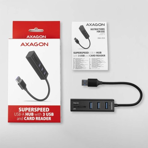 HMA-CR3A Wieloportowy hub 3x USB-A + SD/microSD, USB3.2 Gen 1 hub, metalowy, 20cm USB-A kabel HMA-CR3A Wieloportowy hub 3x USB-A + SD/microSD, USB3.2 Gen 1 hub, metalowy, 20cm USB-A kabel