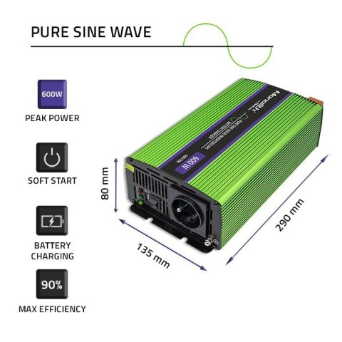 Przetwornica napięcia Monolith | ładowanie baterii | UPS | 300W |600W | 12V na 230V | Czysty Sinus Przetwornica napięcia Monolith | ładowanie baterii | UPS | 300W |600W | 12V na 230V | Czysty Sinus