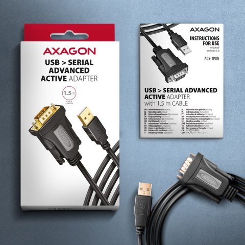 ADS-1PQN Adapter USB 2.0 > RS-232 Port szeregowy, 1,5m kabel, chip FTDI ADS-1PQN Adapter USB 2.0 > RS-232 Port szeregowy, 1,5m kabel, chip FTDI