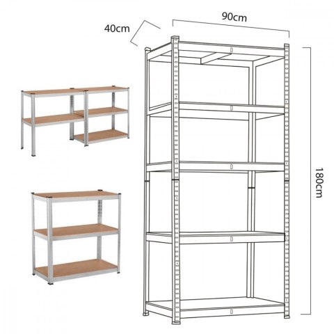 Regał magazynowy metalowy szafka 175 kg x5 ocynk rozkładany MDF GB378 Regał magazynowy metalowy szafka 175 kg x5 ocynk rozkładany MDF GB378