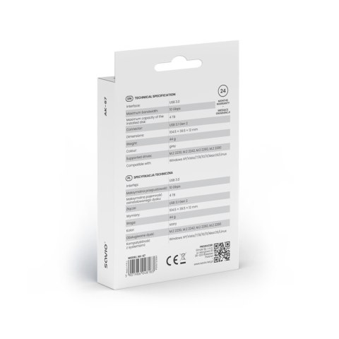 Obudowa na dysk zewnętrzny M.2 SSD NVMe, USB-C 3.1, AK-67 Obudowa na dysk zewnętrzny M.2 SSD NVMe, USB-C 3.1, AK-67