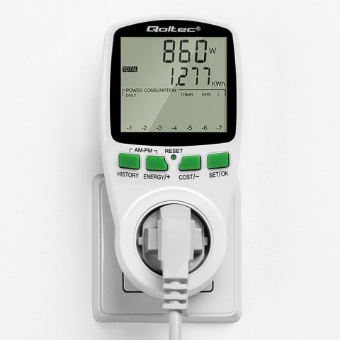 Watomierz Licznik zużycia energii PM0627 z historią pomiaru | 3680W | 16A | LCD Watomierz Licznik zużycia energii PM0627 z historią pomiaru | 3680W | 16A | LCD