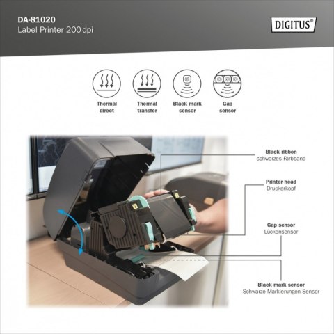 Biurkowa drukarka etykiet, termiczna, 200dpi, USB 2.0, RS-232, Ethernet Biurkowa drukarka etykiet, termiczna, 200dpi, USB 2.0, RS-232, Ethernet
