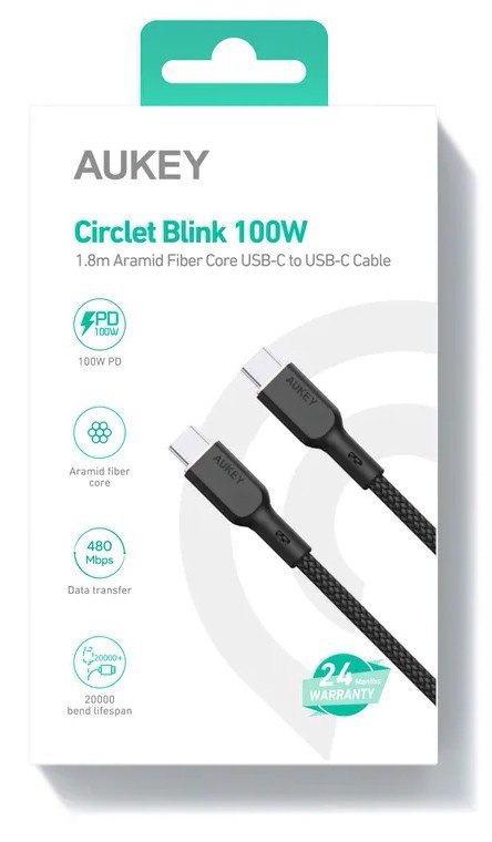 CB-KCC102 kevlarowy kabel USB C - USB C | 1.8m | 5A | 100W PD | 20V CB-KCC102 kevlarowy kabel USB C - USB C | 1.8m | 5A | 100W PD | 20V