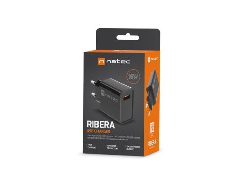 Ładowarka sieciowa Ribera 1x USB-A 18W Czarna Ładowarka sieciowa Ribera 1x USB-A 18W Czarna