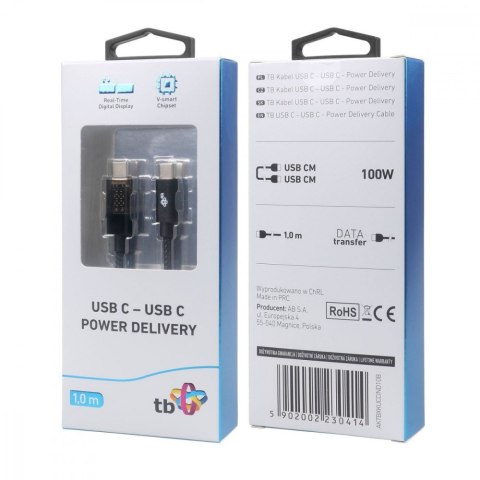 Kabel USB C - USB C 1m ze wskaźnikiem mocy ładowania LED (100 W) Kabel USB C - USB C 1m ze wskaźnikiem mocy ładowania LED (100 W)