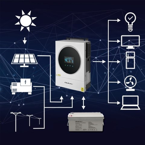 Hybrydowy inwerter solarny Off-Grid 6kVA | 6kW | 120A | MPPT | LCD | Wi-Fi | BMS | Sinus Hybrydowy inwerter solarny Off-Grid 6kVA | 6kW | 120A | MPPT | LCD | Wi-Fi | BMS | Sinus