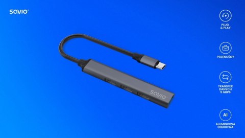 Hub 4 porty USB-C - 3 x USB-A 2.0, 1 x USB-A 3.1 3.1 GEN 1, 5 Gbps, AK-71 Hub 4 porty USB-C - 3 x USB-A 2.0, 1 x USB-A 3.1 3.1 GEN 1, 5 Gbps, AK-71