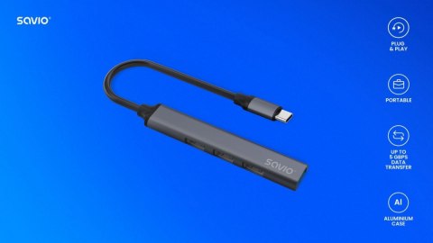 Hub 4 porty USB-C - 3 x USB-A 2.0, 1 x USB-A 3.1 3.1 GEN 1, 5 Gbps, AK-71 Hub 4 porty USB-C - 3 x USB-A 2.0, 1 x USB-A 3.1 3.1 GEN 1, 5 Gbps, AK-71