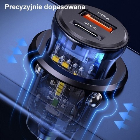 Ładowarka samochodowa 30W 1xUSB + 1xUSB-C Fast Charge Ładowarka samochodowa 30W 1xUSB + 1xUSB-C Fast Charge